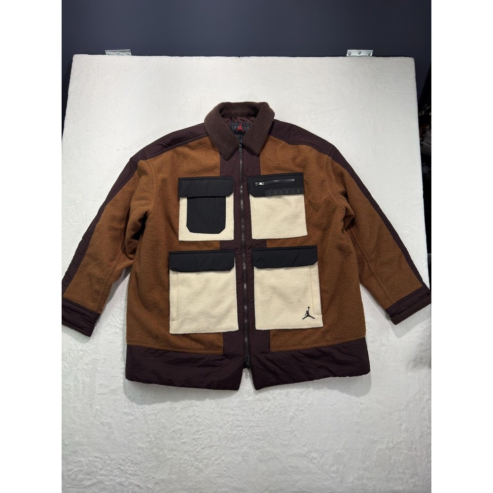 Jordan Jacket Mens Large Brown Tan Colorblock Fleece Pockets Full Zip DJ2735-204